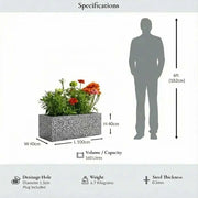 100cm Zinc Galvanised Silver & Black Textured Trough Planter